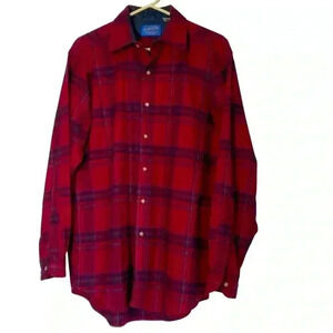 Pendleton vintage red cozy,warm,Virgin wool plaid mens long sleeve buttonSZ-M